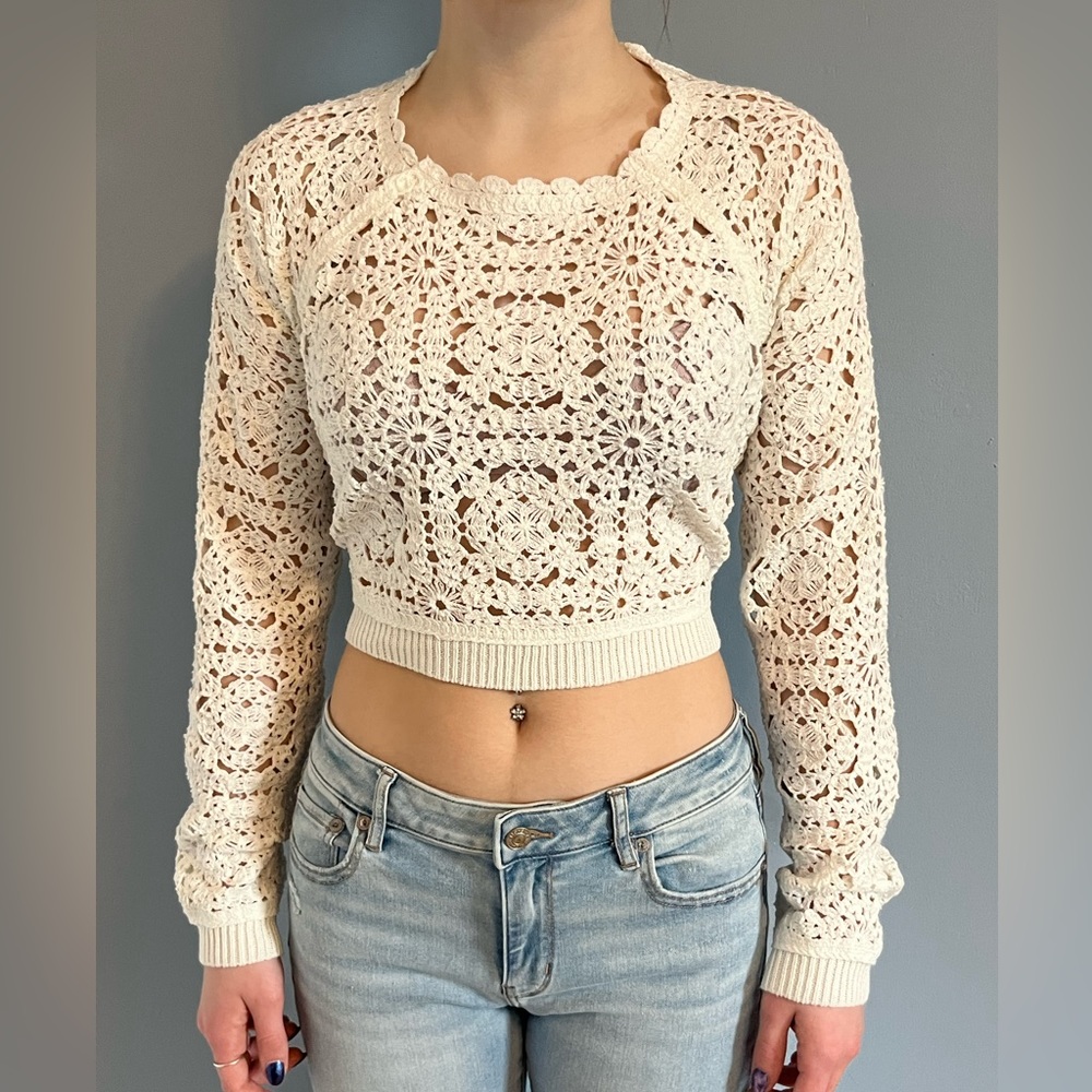 Pull & Bear White Crochet Sweater